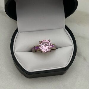 Sterling Silver Gold Wash Ring with Pink CZ and Opal size 6.75